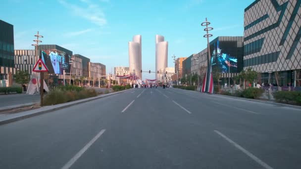 Lusail City Qatar Lusail Boulevard Afternoon Shot Showing Qatar Preparation — Stock Video