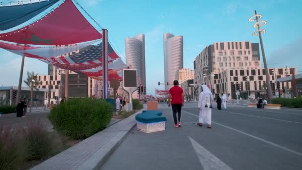 Lusail City Katar Lusail Boulevard Odpolední Záběr Ukazuje Katar Přípravy — Stock video