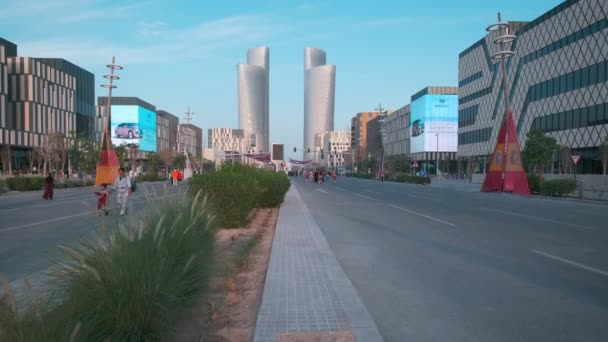 Lusail City Κατάρ Lusail Boulevard Afternoon Shot Που Δείχνει Την — Αρχείο Βίντεο