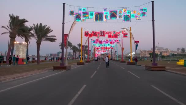 Doha Corniche Doha Qatar Sunset Shot Showing Qatar Preparation Fifa — Stock video