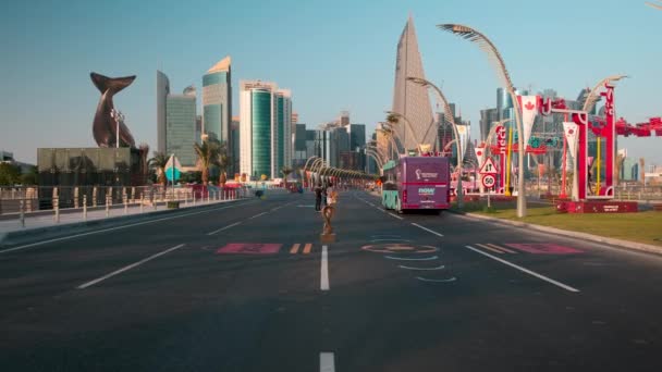 Doha Corniche Doha Qatar Sunset Shot Visar Qatar Förberedelse För — Stockvideo