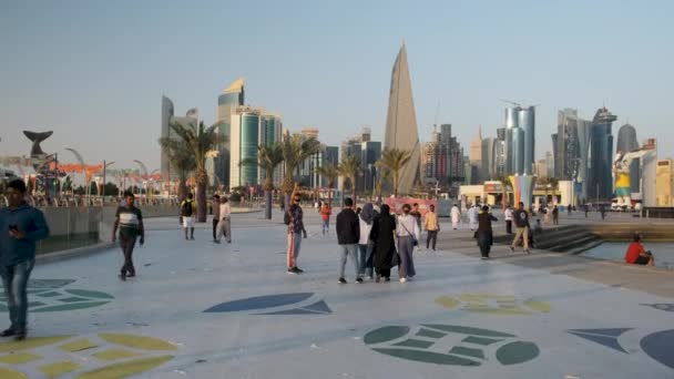 Doha Corniche Doha Qatar Solnedgång Skott Visar Qatar Förberedelse För — Stockvideo