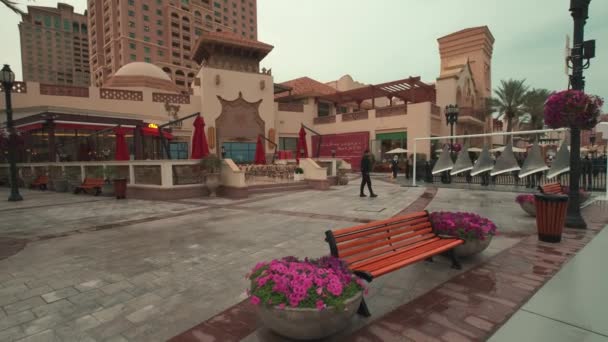 Porto Arabia Perla Doha Qatar Puesta Del Sol Tiro Invierno — Vídeo de stock