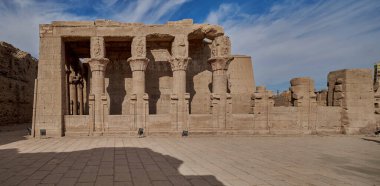 The Temple of Edfu  in Edfu, Egypt external daylight view showing the birth house (mammisi of Edfu Temple )situated in front of the main temple