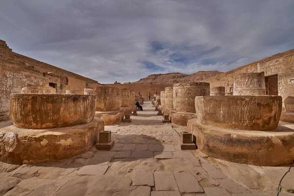 stock image Hieroglyphs and columns at Mortuary Temple of Ramesses III at Medinet Habu in Luxor, Egypt