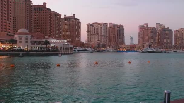Porto Arabia Marina Perle Doha Qatar Coucher Soleil Montrant Des — Video