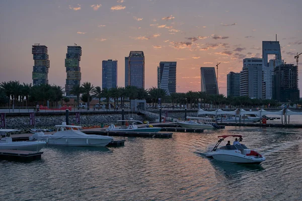 Lusail Marina Lusail Stad Qatar Solnedgång Med Yachts Och Båtar — Stockfoto