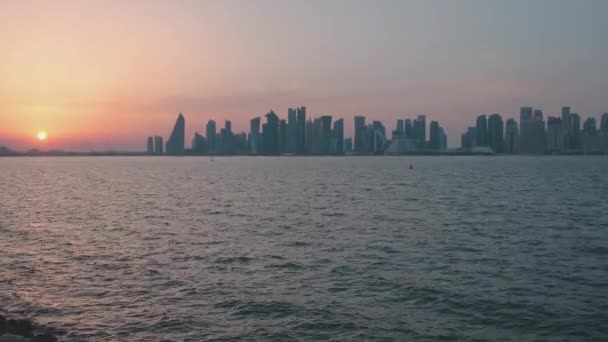 Doha Skyline Vom Mina District Old Doha Port Doha Katar — Stockvideo