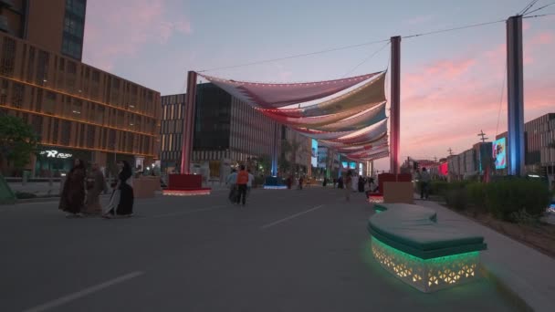 Lusail Boulevard Lusail City Katar Západ Slunce Přiblížení Záběru Ukazuje — Stock video