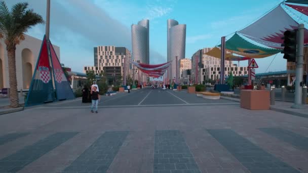Lusail Boulevard Lusail City Katar Odpoledne Zooming Záběru Ukazuje Katar — Stock video