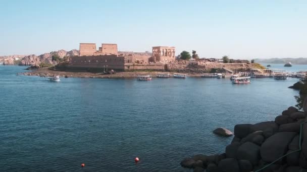 Chrámový Komplex Philae Chrámový Komplex Sídlem Ostrově Přehradě Aswan Low — Stock video