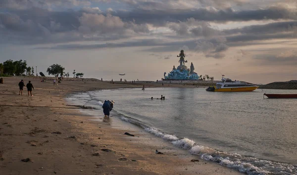 Pantai Jerman Duits Strand Kuta Bali Indonesische Zonsondergang Met Beeld — Stockfoto