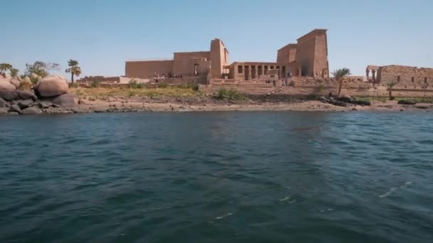 Complejo Templos Philae Complejo Templos Basado Islas Embalse Presa Baja — Vídeos de Stock