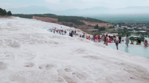 Pamukkale Denizli Turkey Travertines Pamukkale Natural Thermal Pools Surrounded White — 图库视频影像