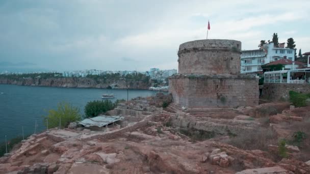 Torre Hidirlik Cidade Velha Marina Cidade Velha Kaleici Antalya Uma — Vídeo de Stock