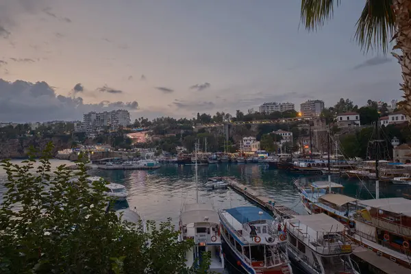 stock image The old city Marina at the foot of Kaleici old town in Antalya, Turkey. It was the first harbor in Antalya. it is  still active with fishing boats and yachts