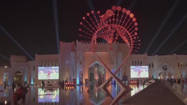 卡塔尔多哈Katara文化村2023年Afc亚洲杯夜间拍摄 展示喷泉 大型户外屏幕 — 图库视频影像