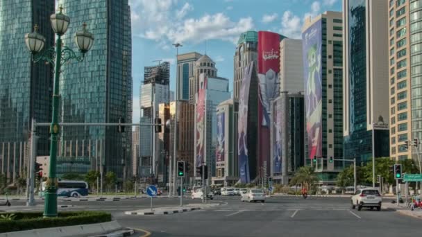 Doha Városkép Nyugati Öbölben Kerület Doha Katar Naplemente Kilátás Dafna — Stock videók