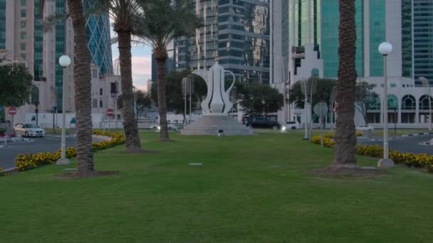 Doha Katar Februar 2024 Doha Skyline West Bay District Sonnenuntergang — Stockvideo