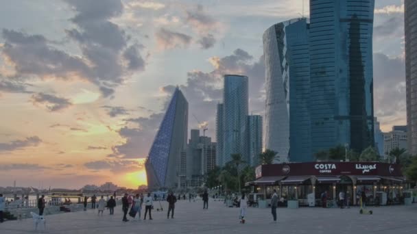 Панорама Дохи Районі Вест Бей Доха Катару Вид Захід Сонця — стокове відео