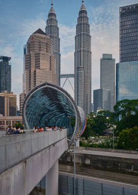 Saloma Link bridge in Kuala Lumpur, Malaysia is a 69 meters combined pedestrian and bicyclist bridge across the Klang River in Kuala Lumpur clipart