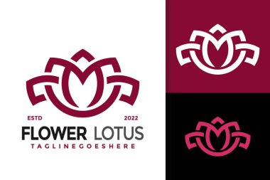 M Lotus Çiçeği Logosu Tasarımı, marka kimlik logosu vektörü, modern logo, Logo Tasarım Vektör İllüstrasyon Şablonu