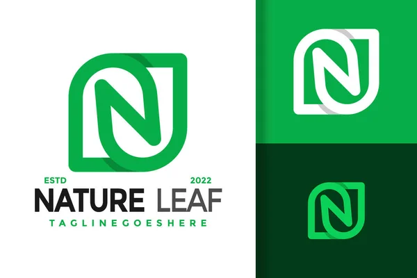 Letra Nature Leaf Logo Design Vector Logos Identidad Marca Logotipo — Vector de stock