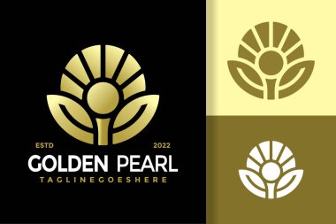 Altın İnci Mücevher Logosu Tasarım Vektörü İllüstrasyon Şablonu