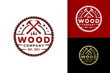 Klasik Ahşap İşleme Logosu Tasarım Element Vektör İllüstrasyon Şablonu