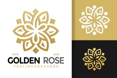 Altın gül süslemeli logo vektör resimleme