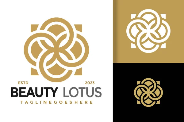 Golden Beauty Lotus Logotyp Vektor Ikon Illustration — Stock vektor