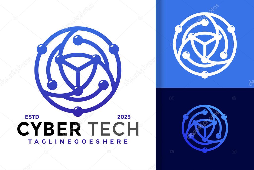Cyber technology shiled molecule colorful logo vector icon illustration