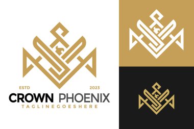 Crown Phoenix logo tasarım vektör simgesi illüstrasyonu