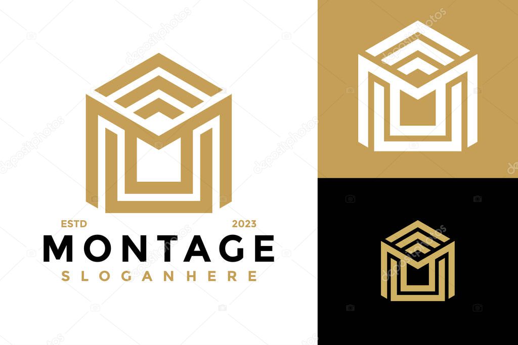 Letter M House Montage Logo design vector symbol icon illustration