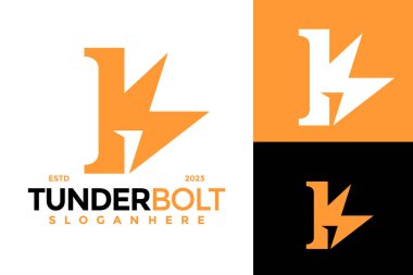 K Tunder Bolt Harfi Logo tasarım vektör simgesi illüstrasyonu