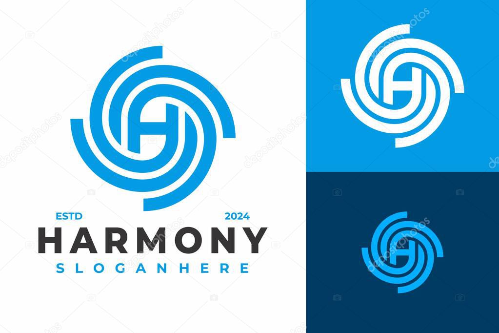 Letter H Spiral logo design vector symbol icon illustration