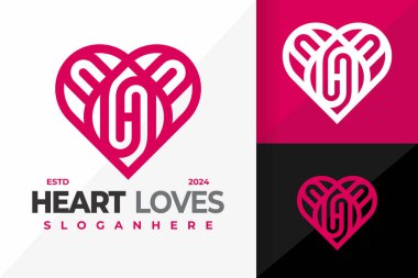 H Kalbi Monogram Logo tasarım vektör simgesi illüstrasyonu