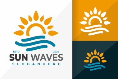 Sun Water Waves Logo tasarım vektör simgesi çizimi