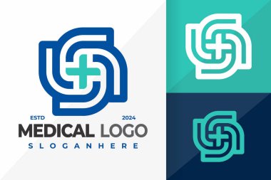 S Tıbbi Bakım Logosu tasarım vektör simgesi illüstrasyonu