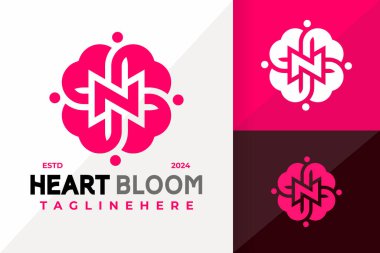 Harf N Heart Bloom Logo Simgesi Vektör Tasarımı. Yaratıcı basit logolar illüstrasyon tasarlıyor