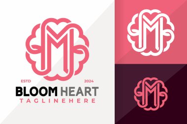 M harfi Bloom Heart Logo Simgesi Vektör Tasarımı. Yaratıcı basit logolar illüstrasyon tasarlıyor