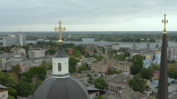 Katedrála Svaté Koleji Kostel Město Kherson Budovy Památky Dron Video — Stock video