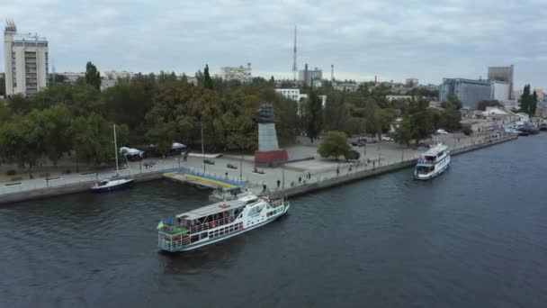 Chersoń Ukraina Października 2021 Nabrzeże Miasta Chersoń Port Handlowy Chersoń — Wideo stockowe