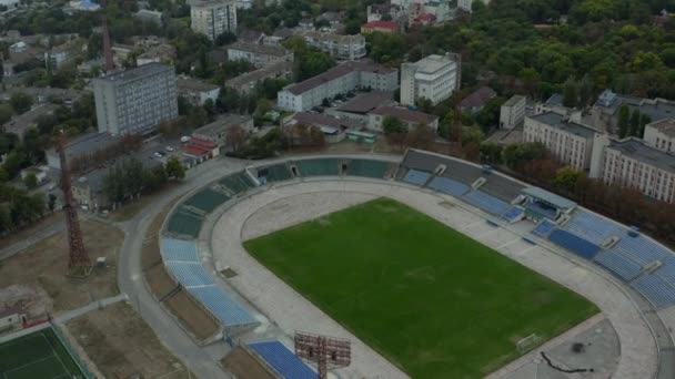 Kherson Városi Stadion Dnyeper Folyó Folyó Kikötő Épületek Látnivalók Drón — Stock videók