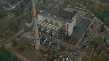 View of a waste processing plant in Ukraine. Pipe, smoke, pollution. Video 4K.
