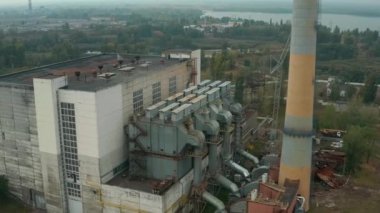 View of a waste processing plant in Ukraine. Pipe, smoke, pollution. Video 4K.
