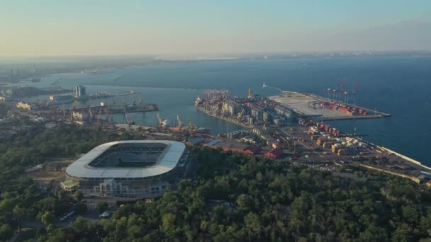 Utsikt Över Odessa Hamnen Och Stadion Tjernomorets Från Parken Uppkallad — Stockvideo