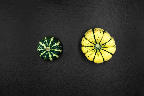 Siyah arka planda dekoratif balkabakları. Sonbahar hasadı Cadılar Bayramı için hazır..