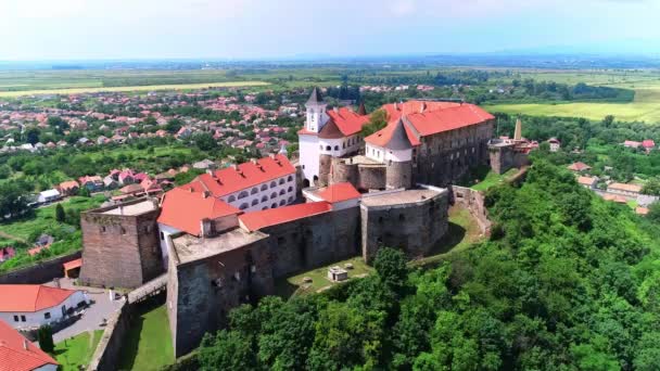 Palanok Castle Mukachevo Castle Tegen Achtergrond Van Karpaten Buurt Van — Stockvideo