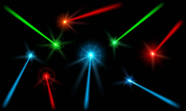 Laserstrålar Stråle Neonljus Konsertljusspår Med Linsbloss Och Glanseffekt Energi Linje — Stock vektor